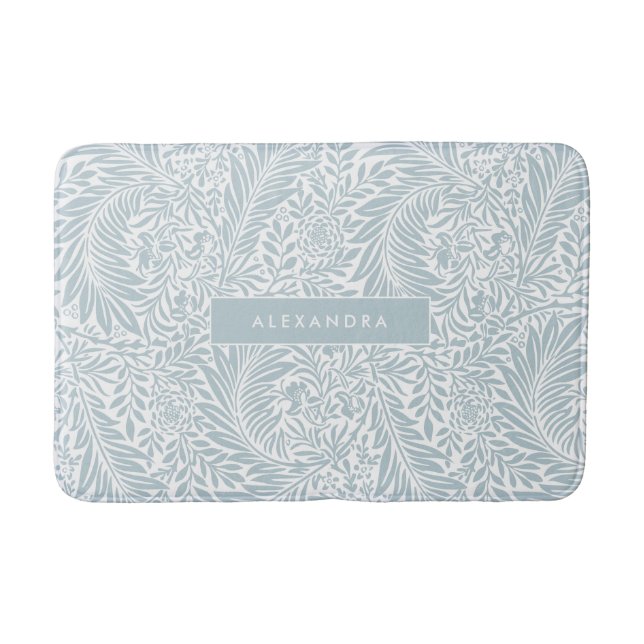 Tapis De Bain Monogramme Floral Foliage Elegan Dusty Blue (Devant)
