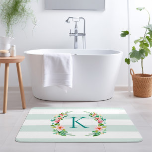 Tapis De Bain Monogramme floral paradis et rayures