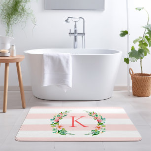 Tapis De Bain Monogramme floral paradis et rayures