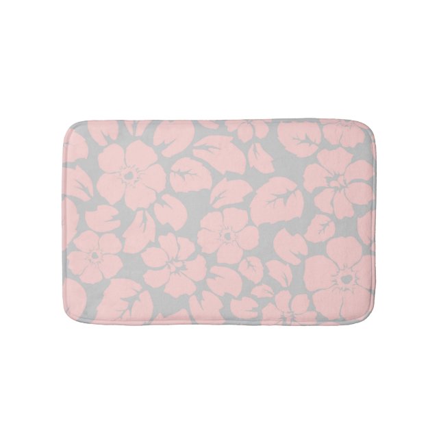 Tapis De Bain Monogramme floral rose pastel et gris (Devant)
