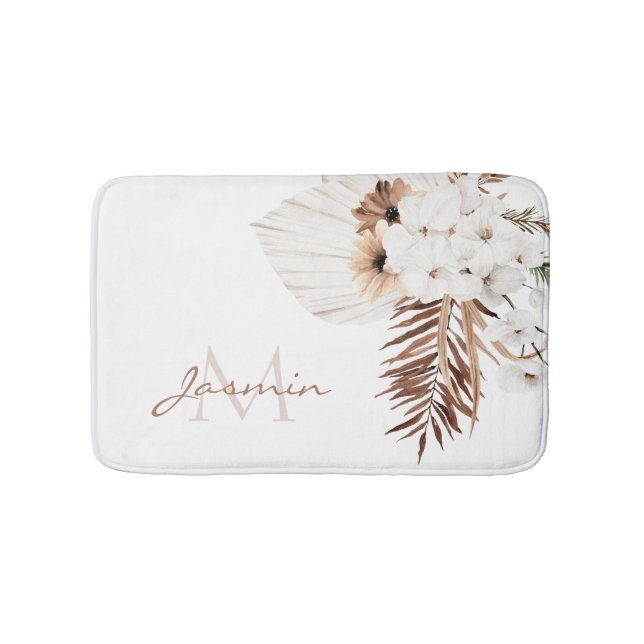 Tapis De Bain Monogramme Floral Rustique Bohème à l'Herbe de Pam (Devant)