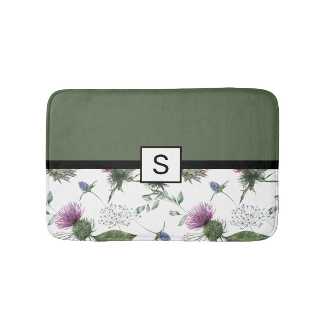 Tapis De Bain Monogramme floral vert sauge (Devant)