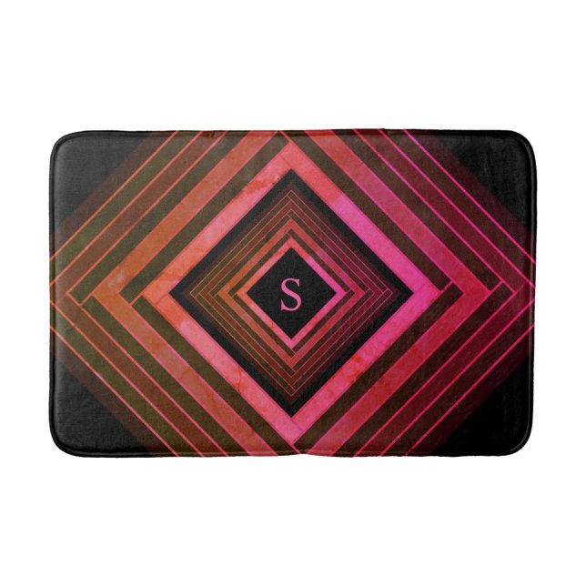 Tapis De Bain Monogramme géométrique rose rustique moderne (Devant)