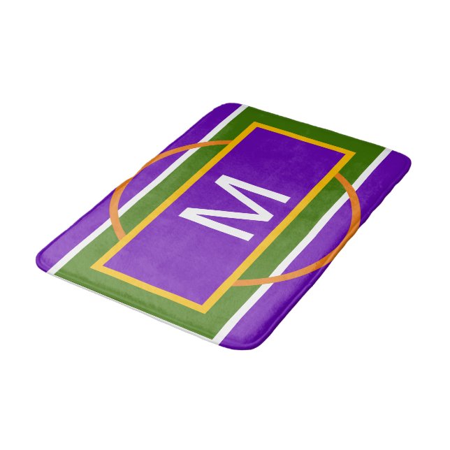 Tapis De Bain Monogramme Géométrique Violet Jaune Orange vif   (Angle)