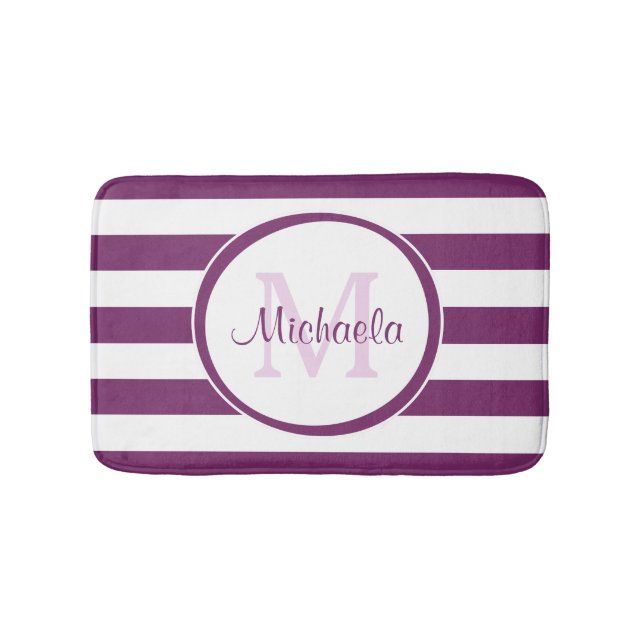 Tapis De Bain Monogramme graphique avec rayures violettes grasse (Devant)