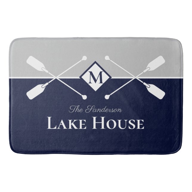 Tapis De Bain Monogramme gris bleu marine Paddle Lake House (Devant)