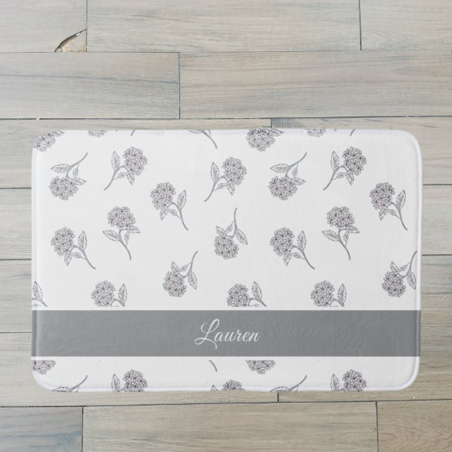 Tapis De Bain Monogramme Gris Clair Fleur Botanique Intemporelle (Créateur téléchargé)