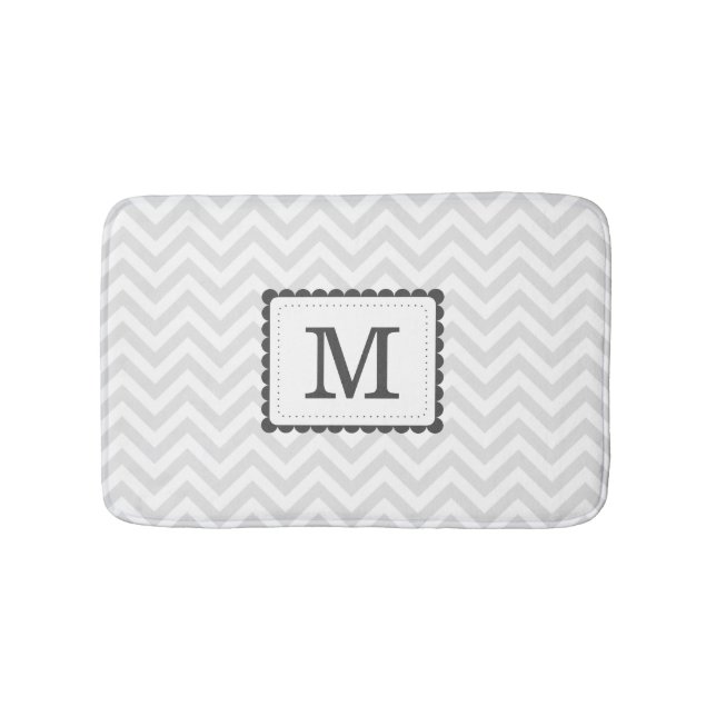 Tapis De Bain Monogramme gris et blanc de coutume de Chevron (Devant)