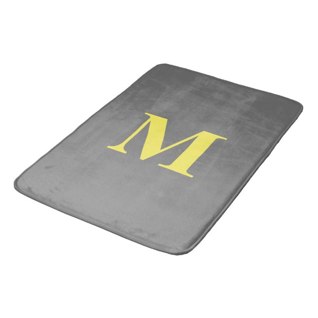 Tapis De Bain Monogramme gris jaune Initiales Nom personnalisé D (Angle)