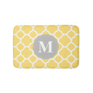 Tapis De Bain Monogramme gris Motif Quatrefoil jaune