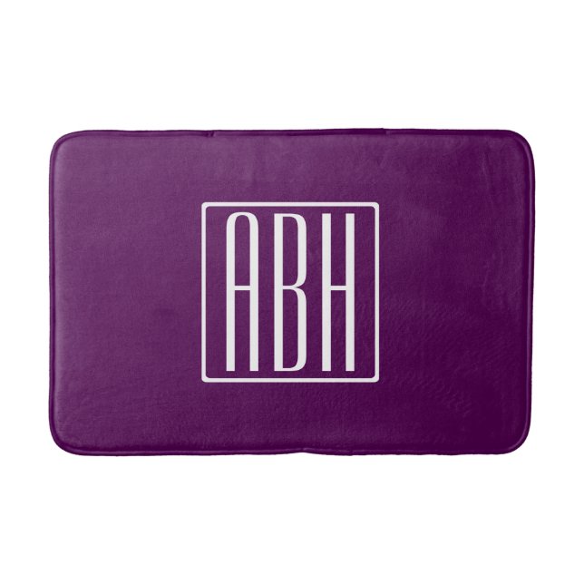 Tapis De Bain Monogramme initial | Blanc Sur Violet Profond (Devant)