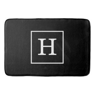Tapis De Bain Monogramme Initial Cadre Noir et Blanc