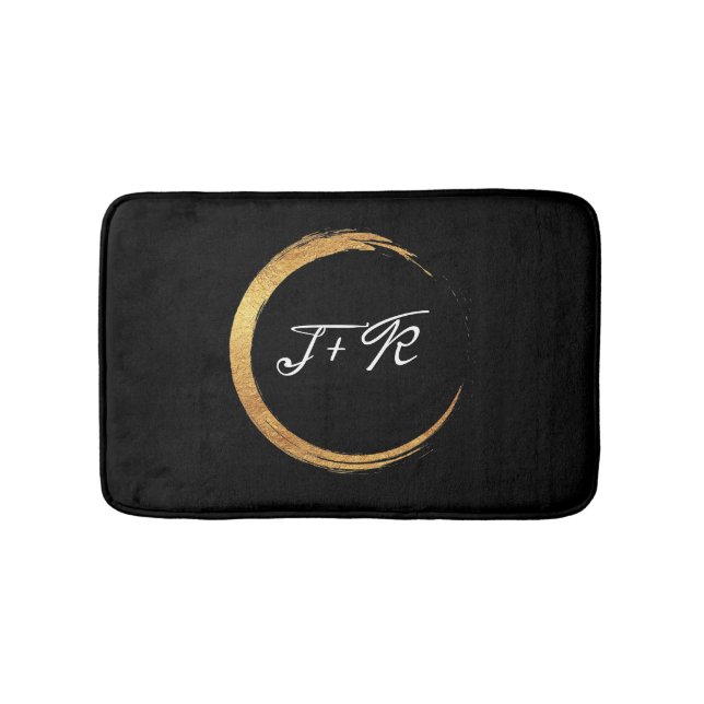 Tapis De Bain Monogramme initial de la bague en or blanc noir mi (Devant)