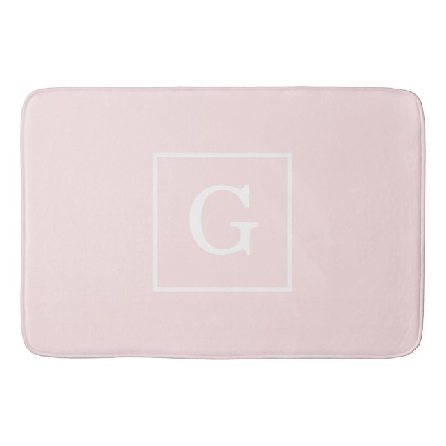 Tapis De Bain Monogramme initial encadré blanc rose clair (Devant)