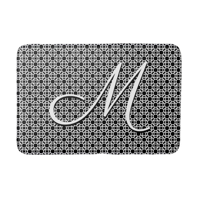 Tapis De Bain Monogramme initial géométrique noir et blanc (Devant)