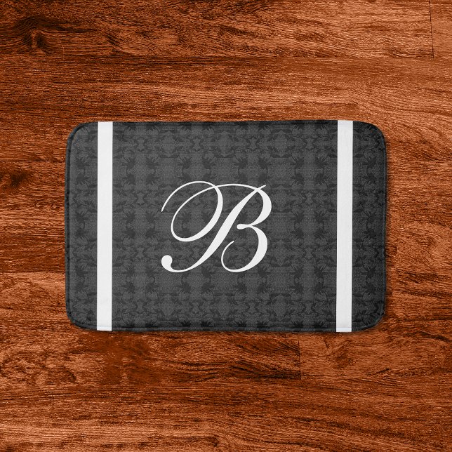 Tapis De Bain Monogramme initial personnalisé noir et blanc (Créateur téléchargé)