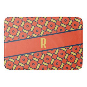 Tapis De Bain Monogramme jaune Motif géométrique orange