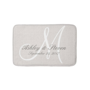 Tapis De Bain Monogramme Mariage de lin rustique