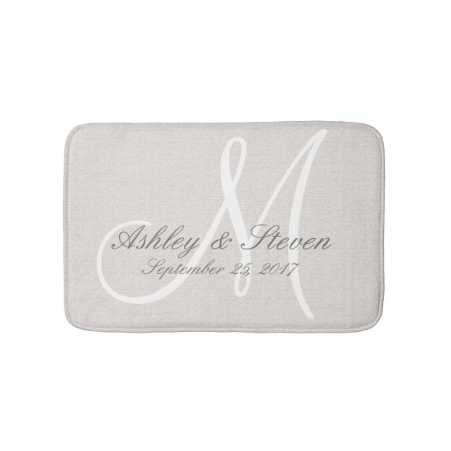 Tapis De Bain Monogramme Mariage de lin rustique (Devant)