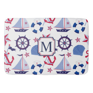 Tapis De Bain Monogramme marin bleu rouge