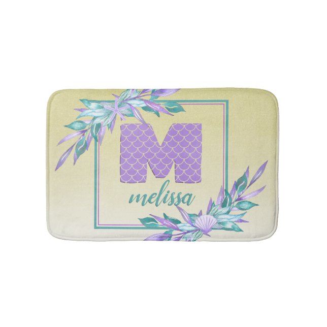 Tapis De Bain Monogramme mauve Étalons de sirène Aquarelle Ombre (Devant)