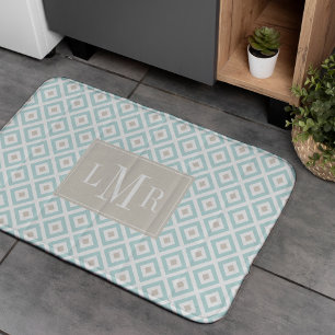 Tapis De Bain Monogramme moderne à la menthe et au beige