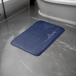 Tapis De Bain Monogramme moderne bleu marine et blanc