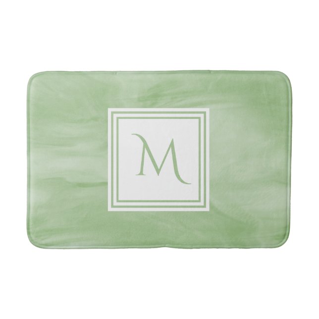 Tapis De Bain Monogramme moderne de marbre subtil vert clair (Devant)