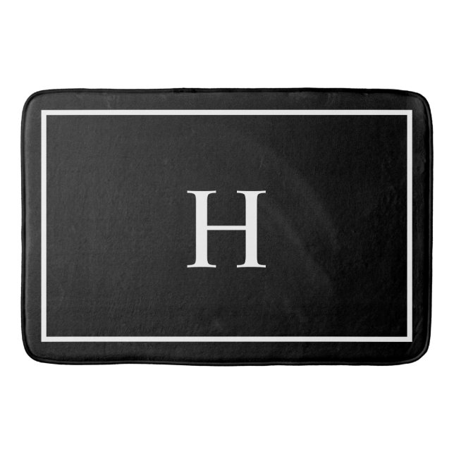 Tapis De Bain Monogramme Moderne Élégant Noir (Devant)