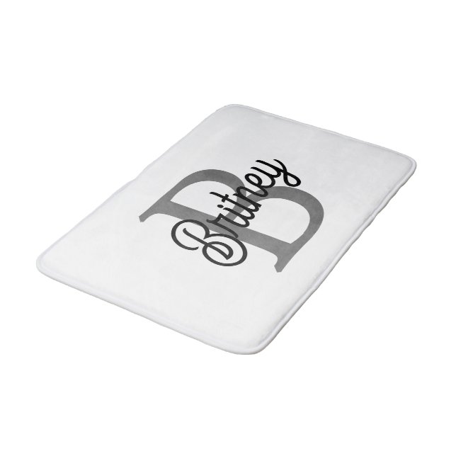 Tapis De Bain Monogramme moderne élégant Nom noir Gris noir Scri (Angle)