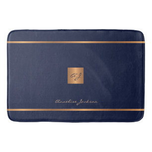 Tapis De Bain Monogramme moderne élégant paillettes marine et or