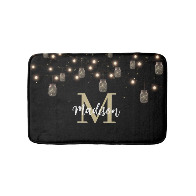Tapis De Bain Monogramme Moderne Mason noir Lumières Jar (Devant)