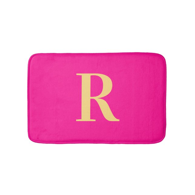 Tapis De Bain Monogramme Moderne Minimal Rose Chaud (Devant)