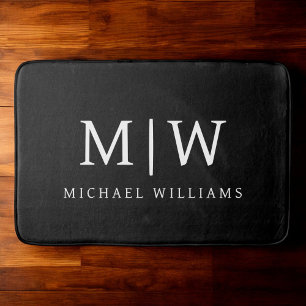 Tapis De Bain Monogramme moderne minimaliste noir et blanc