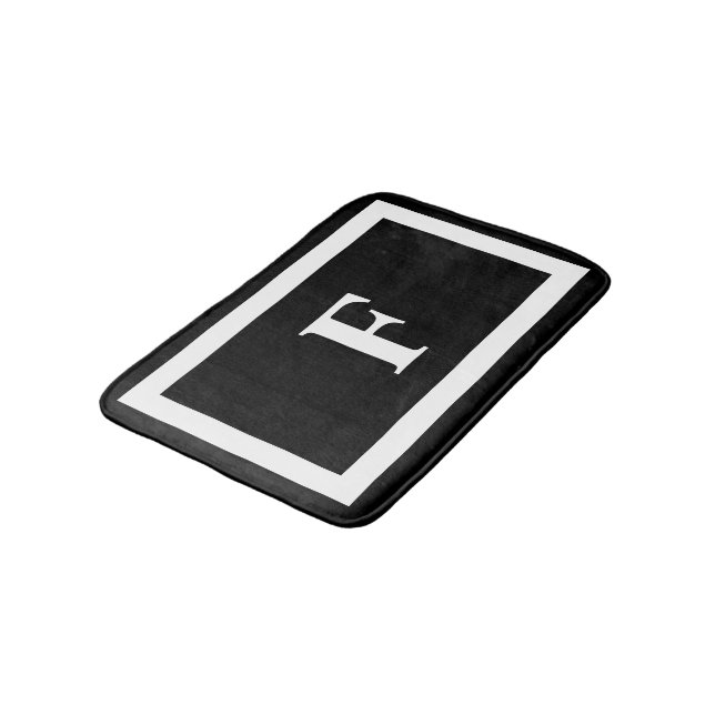 Tapis De Bain Monogramme moderne noir blanc gras minimaliste (Angle)