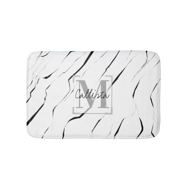 Tapis De Bain Monogramme moderne noir blanc noir (Devant)