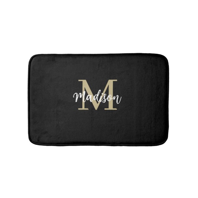 Tapis De Bain Monogramme moderne noir et sable tan (Devant)