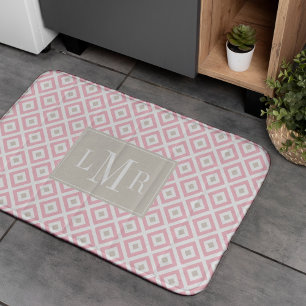 Tapis De Bain Monogramme moderne rose clair et beige
