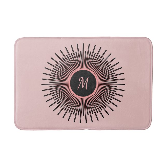 Tapis De Bain Monogramme moderne rose noir (Devant)