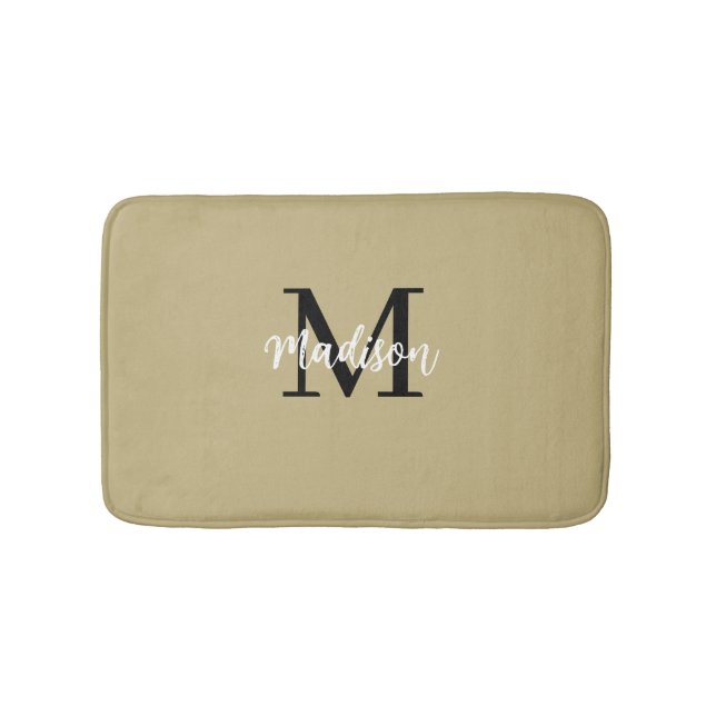 Tapis De Bain Monogramme Moderne Tan Sand et Noir (Devant)