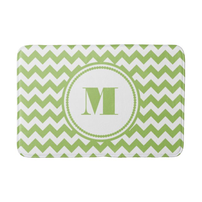 Tapis De Bain Monogramme moderne Vert Chevron rayures (Devant)