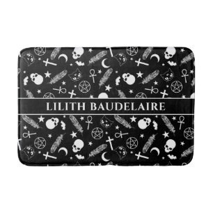 Tapis De Bain Monogramme Motif de croix de crâne noir gothique