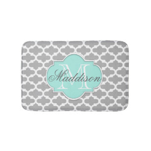 Tapis De Bain Monogramme Motif élégant Grey Aqua