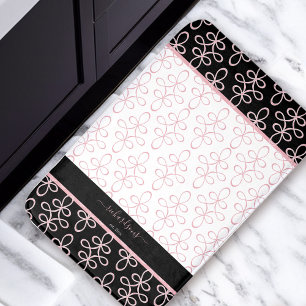 Tapis De Bain Monogramme Motif Filigree Élégant noir rose blanc