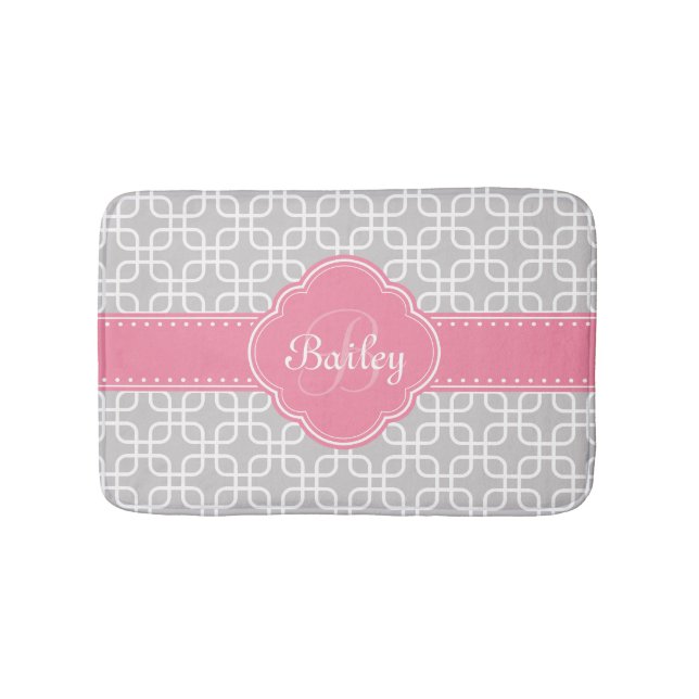 Tapis De Bain Monogramme Motif gris mod rose Quatrefoil (Devant)