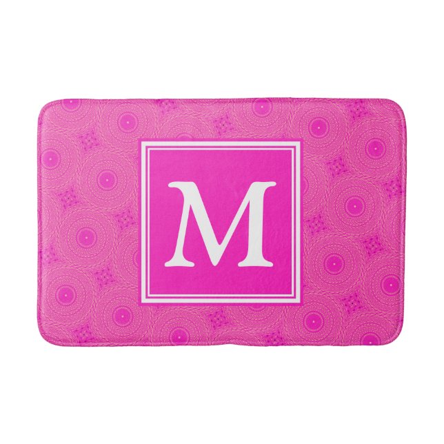 Tapis De Bain Monogramme motif rose chaud cercles (Devant)