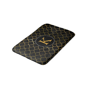 Tapis De Bain Monogramme noir de Quatrefoil de Marocain de