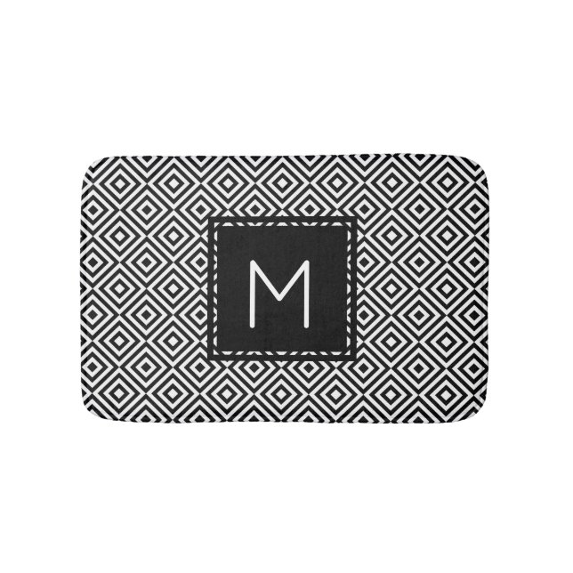 Tapis De Bain Monogramme noir et blanc de motif géométrique de (Devant)