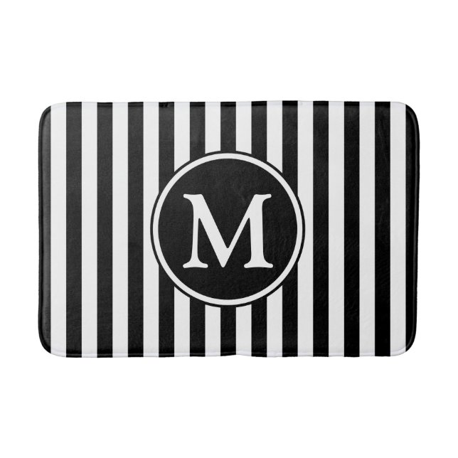 Tapis De Bain Monogramme noir et blanc moderne (Devant)