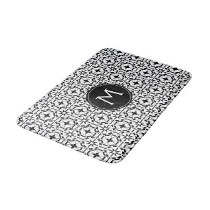 Tapis De Bain Monogramme noir et blanc moderne de coutume de